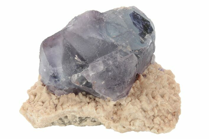 Purple and Blue Fluorite Crystal on Pink Microcline - Colorado #234657